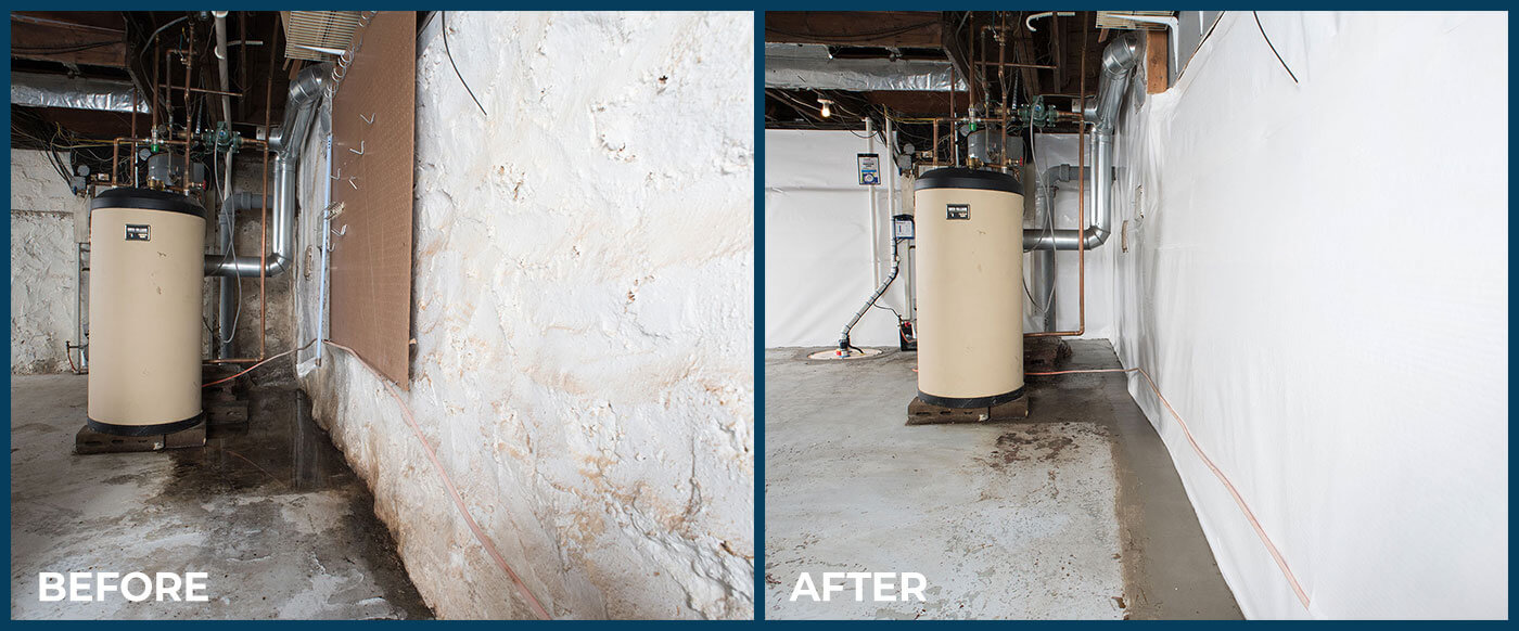 Utility room before and after interior waterproofing