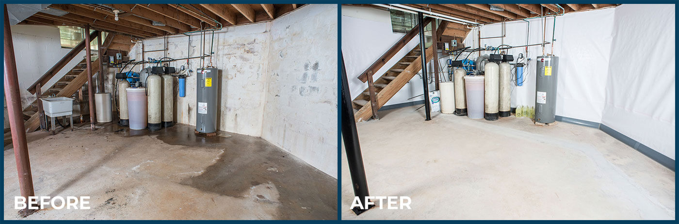 Boiler area before and after vapor barrier installation